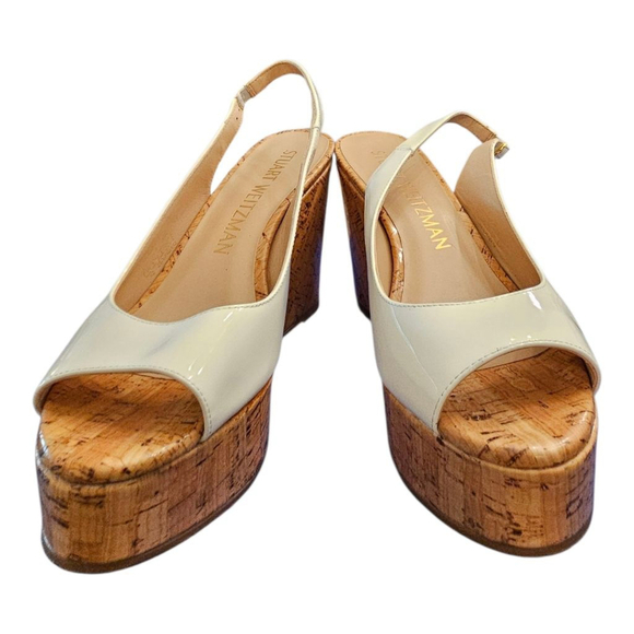 Stuart Weitzman White Wedge Sandals Size 9B - Picture 6 of 13